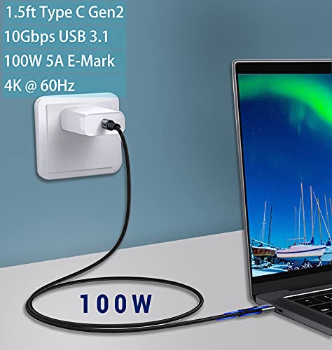 Short USB C Cable 100W, 1.5ft 2 Packs, 10Gbps Data Speed, 4K Video | 3.1 Gen 2 High Speed Data Transfer, 5A Fast Charging, 4K 60Hz USBC Video Display, Compatibile for iPhone 17/16 - size: 1.5 ft