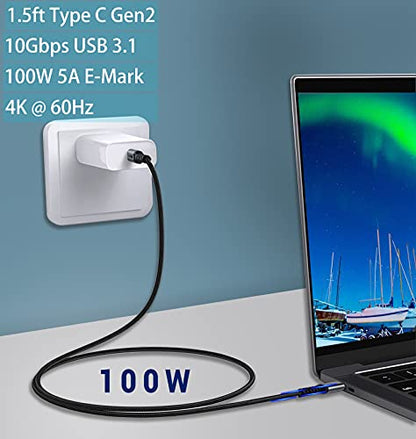 Short USB C Cable 100W, 1.5ft 2 Packs, 10Gbps Data Speed, 4K Video | 3.1 Gen 2 High Speed Data Transfer, 5A Fast Charging, 4K 60Hz USBC Video Display, Compatibile for iPhone 17/16 - size: 1.5 ft