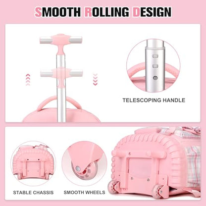 ACESAK Rolling Backpack for Girls - Roller Wheels School bag with Lunch Bag & Pencil Pouch for Teen Girls Kids Wheeled Suitcase Backpacks, Elementary Middle School Travel Daypack (Pink) - color: Pink