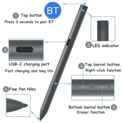 KEITE Rechargeable Active Pen PN7522W for Dell 9420/7420/7440/9430 Latitude 16 2in 1 7620/7630, 13 2in1 9330/7330/5330/3340, 3-Buttons, LED Indicator, Cone-Shaped Nib