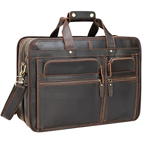 Polare Modern Messenger Bag with Retro Feel 17" Men’s Laptop Briefcase with Full Grain Leather and Premium YKK Zippers - color: Dark Brown(fit 15.6" Laptop)