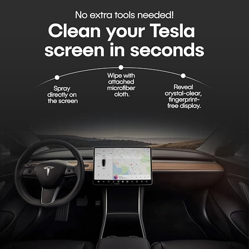 Tesla Screen Cleaner, 2-in-1 Screen Cleaning Spray with Microfiber Cloth, Tesla Accessories for Model Y, Model 3, S, X, Cybertruck