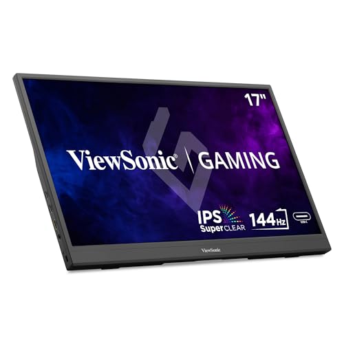 ViewSonic VX1754 17 Inch 1080p Portable Gaming Monitor, IPS Display with 144Hz for Second Screen Productivity and High-Speed Gameplay, Built-in Stand, 60W USB-C, and Mini HDMI Inputs - size: 17-Inch 144Hz