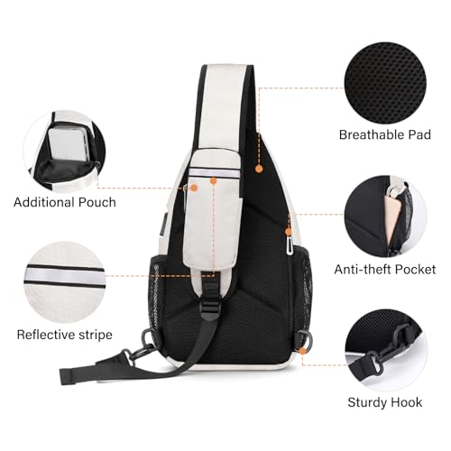 MOSISO Sling Backpack Bag, Crossbody Shoulder Bag Travel Hiking Daypack Chest Bag with Front Square Pocket&USB Charging Port - color: Beige