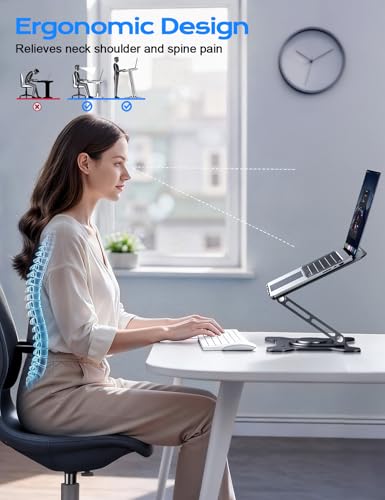 JCZT 360° Rotating Laptop Stand for Desk, Metal Foldable Laptop Riser Black | Ergonomic Portable Adjustable Laptop Stand, Ventilated Cooling Notebook Holder for MacBook Air Pro, All 10-16'' Laptops - color: Black