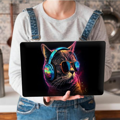 Universal Laptop Skin Sticker with 2 Wrist Pad Skins, Waterproof Scratch Resistant Vinyl Laptop Cover Decal, Cut to Fit for 11–15.6 Inch MacBook HP Dell Lenovo, Cool Cat with Glasses - color: Cool Cat with Glasses