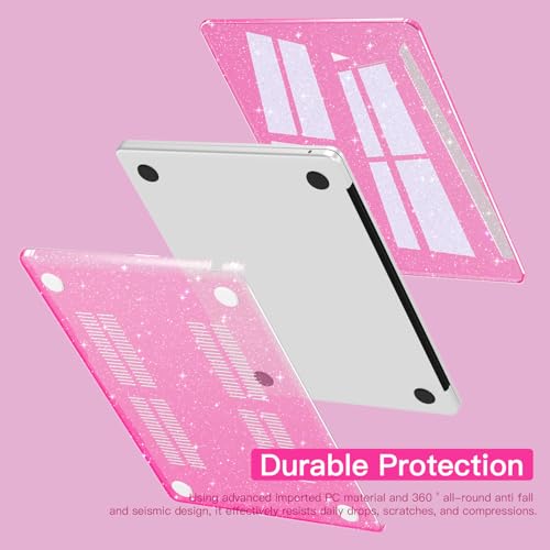 CISSOOK Compatible with MacBook Air 13 inch Case 2026 2025 2024 2023 2022 | A3449 A3240 A3113 A2681, 5in1 Set Hard Shell Case Keyboard Cover for MacBook Air 13.6 inch M2 M3 M4 M5, Rose Pink Glitter - color: Air13.6inch-Rose Red Glitter Star