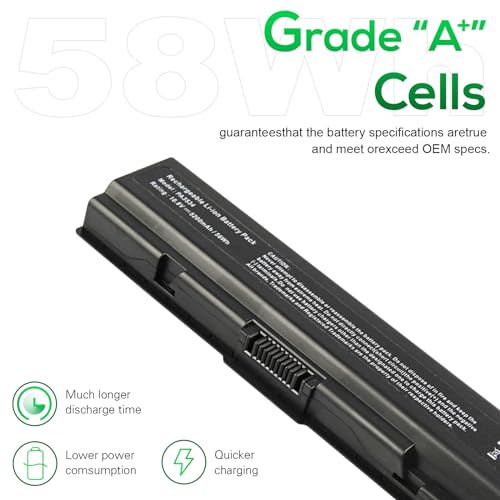 Futurebatt Laptop Battery 5200mAh for PA3534U-1BRS Toshiba Satellite A200 A205 A210 A215 A300 A300D A305 A305D L200 A215-S4697 A505-S6012 A505-S6016 - size: PA3534 8.86 3.15 1.38in