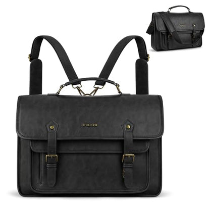 MOSISO 3 in 1 Laptop Bag, 15.6 inch PU Leather Shoulder Bag | Briefcase Messenger Satchel Laptop Backpack, 15-16 inch Computer Bags Handbag Bookbag, Black - color: Black, size: 15.6 inch