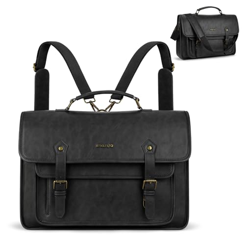 MOSISO 3 in 1 Laptop Bag, 15.6 inch PU Leather Shoulder Bag | Briefcase Messenger Satchel Laptop Backpack, 15-16 inch Computer Bags Handbag Bookbag, Black - color: Black, size: 15.6 inch