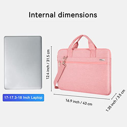 Voova Laptop Bag 17 17.3 Inch, 360° Protective Laptop Case Sleeve with Shoulder Strap Compatible with 17-18 Inch Lenovo Asus Acer Dell Hp, Waterproof Computer Bag Slim Briefcase for Women, Pink - color: Pink, size: 17-17.3 inch