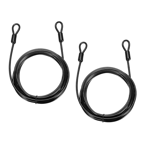 PATIKIL Security Cable Lock (5/32" Dia 9.8ft 70lb Load Capacity, Black)(2 Pcs) Vinyl Coated Stainless Steel Flexible Wire Rope Safety Cable Luggage Lock with Double Loops - color: Black, size: 5/32" x 9.8 ft, 70lb Load