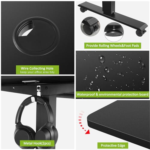 farexon Electric Standing Desk Adjustable Height, 71 x 28 Inch Sit Stand up Desk with Large Mouse Pad, Double Metal Hook,4 Wheels,4 Memory Preset Heights Home Office Computer Desk,Black - color: Black, size: 71 x 28''