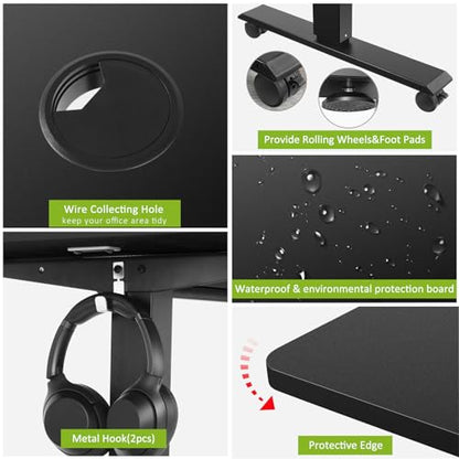 farexon Electric Standing Desk Adjustable Height, 71 x 28 Inch Sit Stand up Desk with Large Mouse Pad, Double Metal Hook,4 Wheels,4 Memory Preset Heights Home Office Computer Desk,Black - color: Black, size: 71 x 28''