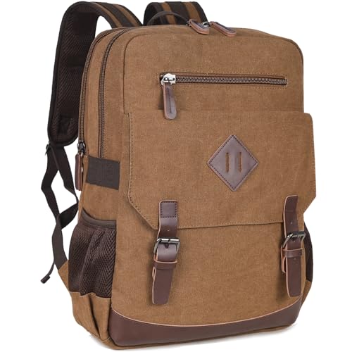 CROCOD Canvas Laptop Backpack 15.6 Inch, Vintage Travel Rucksack for Men Women,Computer Bag for Work Business College (Coffee-Upgrade) - color: Coffee-upgrade
