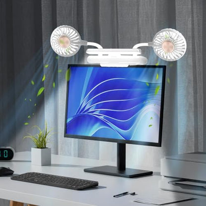 Clip Fan USB-Powered Cooling Fan with LED Light Bar Glacier Silver | Space-Saving Personal fan for Monitor/Laptop/Flat/Bedside/Bookshelf/Music Stand/Reading Stand - color: Glacier Silver