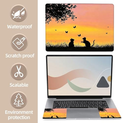 Universal Laptop Skin Sticker for 12/13/14/15.6 Inch Laptops, Reusable Vinyl Laptop Decal Cover, Waterproof Scratch Resistant Notebook Skin with 2 Wrist Pads,Two Cats Butterflies - color: Two Cats Butterflies