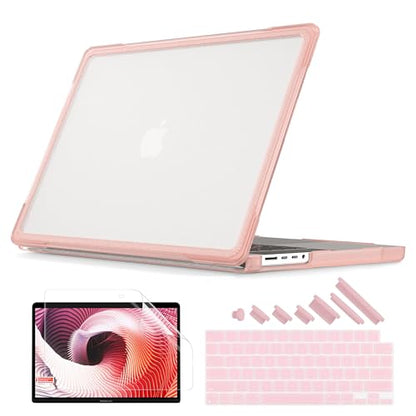 Batianda Ultimate Shockproof Case for MacBook Pro 14 Inch 2026-2021, Pink | Fits M5/M4/M3/M2/M1 Pro Max Chip Model, Heavy Duty Matte Translucent Rugged Protective Shell with Carbon Fiber Side Texture - color: X-Peach Pink