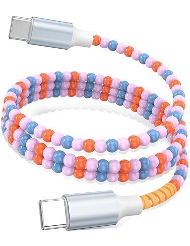 USB C to USB C Cable 3FT,60W Beaded Charger Cord Fast Charging for iPhone 17 16 15 Pro MaxiPad Pro Air 11th/for Samsung S26 S25 S24 Ultra S23 A16/Android Phone Charger Cord Cute Girls Women,BlueOrange - color: Blue-Pink-Orange Mixed, size: 3FT/1M