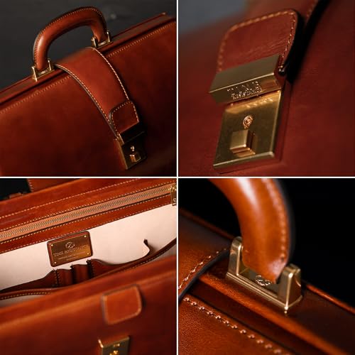 Time Resistance Leather Lawyer Briefcase - Italian Handmade Laptop Briefcase for Men and Women - Attache Case - Doctor Bag - color: Cognac