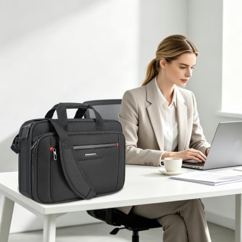 VANKEAN Laptop Briefcase Fits 15.6"-16" Laptop Slim Expandable Shoulder Bag | Multi Functional Compartment,Padded Shoulder Strap,Convenient Luggage Strap,Water-Repellent Fabric,Padded Laptop Compartment - color: Black-red, size: 15.6"