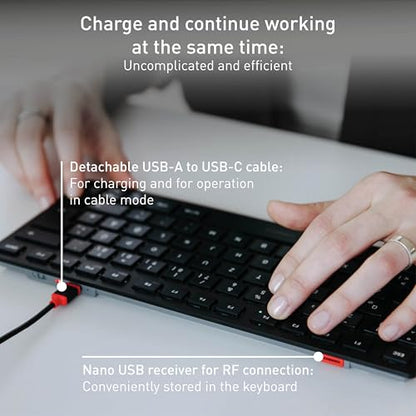 Cherry KW 9200 MINI, Compact Wireless Multi Device Keyboard for up to 4 Devices, Bluetooth, 2.4 GHz & Wired Mode, SX Scissor Switches, Rechargeable, Black