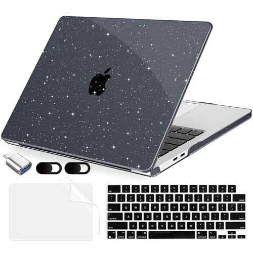 MecBevia Compatible with 2026 M5 MacBook Air 13 inch Case 2026 2025 2024-2022 M5 A3449 M4 A3240 M3 A3113 M2 A2681, Keyboard Cover, Screen Protector, Webcam Cover & Type-C OTG, Sparkly Black - color: Sparkly Black