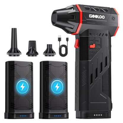 GOOLOO F5 Compressed Air Duster, 2 Swappable and Removable Batteries | 180,000RPM Brushless Motor Electric Air Duster, 3-Gear Adjustable Hand Held Blower with 4 Nozzles for PC, Car, Home ＆Camping - size: Dual Batteries-F5