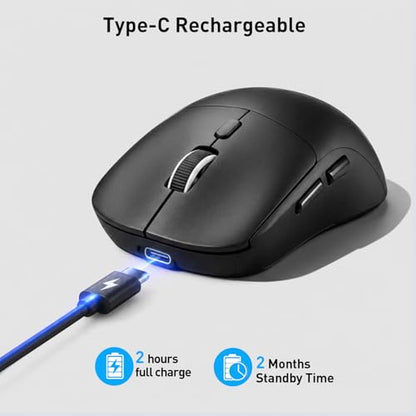 Wireless Mouse,Bluetooth and 2.4G USB Wireless Connection,Rechargeable Lightweight Mouse,800/1200/1600 Adjustable DPI, Compatible for Laptop/MacBook/PC/Desktop-Black