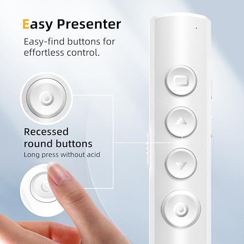 Wireless Presentation Clicker for Powerpoint Slideshow, Office/Classroom PPT Remote Presenter Pointer Slide Advancer with USB Receiver for Computer/MacBook Laptop/PC White Red Light - color: White