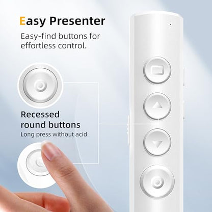 Wireless Presentation Clicker for Powerpoint Slideshow, Office/Classroom PPT Remote Presenter Pointer Slide Advancer with USB Receiver for Computer/MacBook Laptop/PC White Red Light - color: White