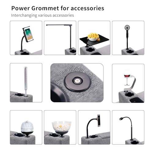 Multifunctional Sofa Armrest, Couch Armrest with Wireless Charge Stand, Removable Couch Caddy with Storage,Including LED Reading Light - color: Pewter, size: Fabric-1 CUP