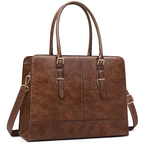 Laptop Bag for Women 15.6 Inch Leather Work Tote Briefcase Business Computer Shoulder Bag Large Capacity Waterproof Office Messenger Handbag Professional Teacher Nurse Carryall - color: Vintage Brown