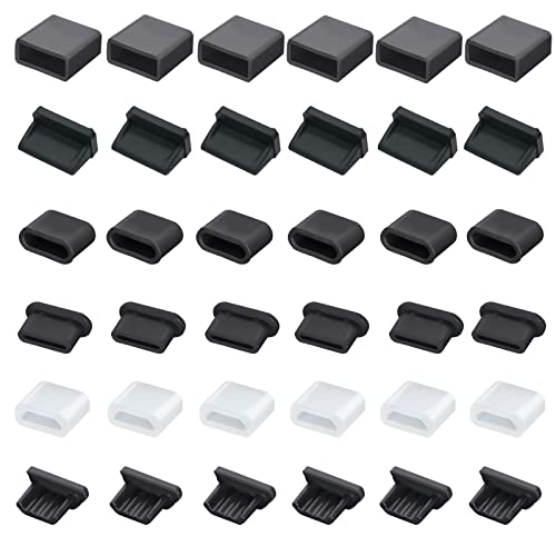 36 PCS 6 Types USB Anti Dust Cover Plugs, USB Type-C Dust Stopper, Silicone Soft Micro USB Cap Port Protector, Anti Dust Cover Protector Plugs Cap for USB A, Micro USB, Type C Ports (36PCS) - size: 36PCS