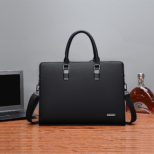 FSD.WG]Business Bag Leather Briefcase Shoulder Laptop Business Bag for Men - color: Black(xl)