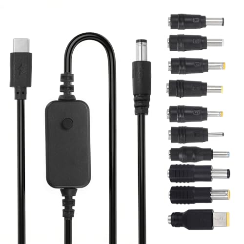 MECCANIXITY USB C to DC PD Adapter with 10 Connector Tips, 1.18m/3.9ft 5V 9V 12V 15V 20V PD Trigger Cable Type-C to DC Power Cable Charger Converter for Router, Laptop, Speaker