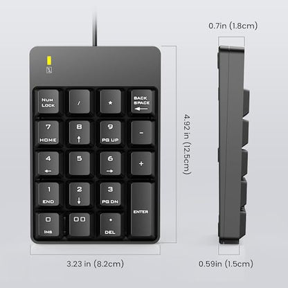 TechGarden Wired Number Pad, USB Numeric Keypad 19 Key Number Keypad Keyboard for Laptop PC Computer Notebook, Big Print Letters - Black