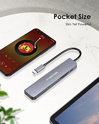 LENTION 7-in-1 USB C Hub, 4K@60Hz HDMI, 100W PD, Card Reader, USB 3.0 & 2.0 | Plug and Play, Stable Driver 3.0 Certified, for macOS, iOS/iPadOS, Windows & ChromeOS (CB-CE18, Space Gray) - color: Space Gray