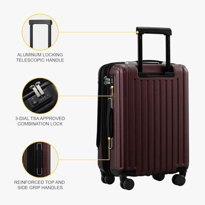 LEVEL8 Grace Carry On Luggage Airline Approved, 20 Inch Expandable Hardside Carry On Suitcase With Wheels, Abs+Pc Small Luggage with Tsa Lock, Red, 20-Inch - color: Red, size: 20 Inch + 4PC