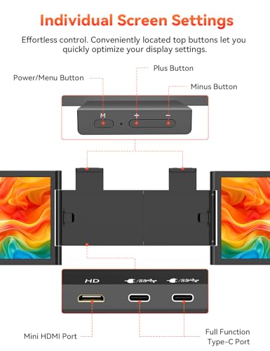One Cable Connetion 14“ 1080P Laptop Screen Extender (Windows & Mac) | Hybrid USB-C HDMI Wired & Wireless Travel Extended Display, Triple Monitor for 12-16.5" Laptop, Support MacBook M1/M2/M3