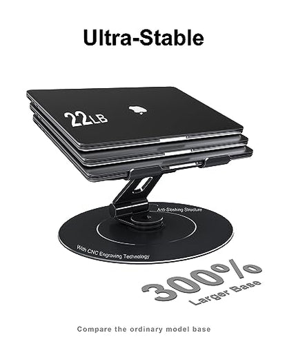 LOXP Ultra-Stable Laptop Stand for Desk with Larger Base, Desktop Organizer, Military-Grade Aluminum Anti-Loosening Structure - Height Adjustable Lectern Stand Suitable for 10-17.3 inch - color: Glossy Black