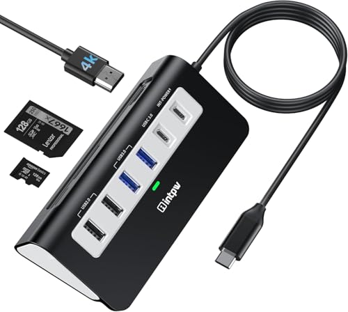 USB C Hub, P9 USB C Hub Multiport Adapter with 4K HDMI, PD 100W, Type-C & 2 USB A 3.0 5Gbps, 2 USB A 2.0, SD/TF Card Reader, Aluminum USB Hub for Laptop, iPhone 17 Series, MacBook, iPad - color: Black, size: 3.28ft