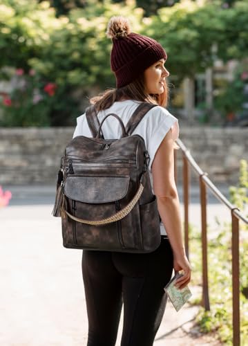 Laptop Backpack for Women 15.6 inch,Travel Leather Backpack Purse Nurse Teacher Carry on Backpack Computer Bag,Professional Water-Resistant College Business Work Casual Daypack,Two-toned Coffee - color: Two-toned Coffee
