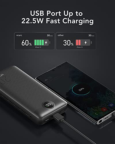 VRURC Portable Charger 20000mAh, Fast Charging Power Bank USB C,4 Output 2 Input Travel Essentials Charging Bank Equipped with LED Display,Built-in Wall Plug and Cables,Phone Charger Battery,Black - color: Black