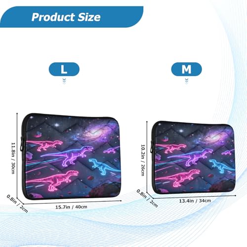 Neon Dinosaurs in Space 15-16 Inch Quilted Laptop Sleeve Case Soft Notebook Protector Bag Computer Carrying Case - color: Neon Dinosaurs in Space-1, size: Large