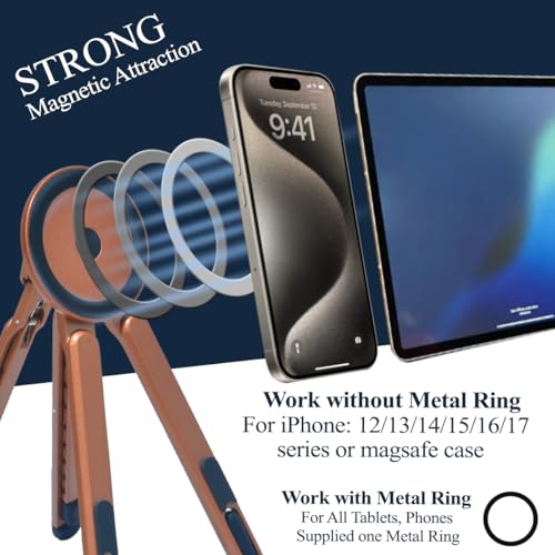 Foldable Desktop Portable Laptop Stand, Adjustable Laptop Riser with Magnetic Phone Holder, Aluminum Alloy Notebook Stand Compatible with 10-16 Inch Laptops and 4-13 Inch Phones/Tablets (Orange) - color: Orange