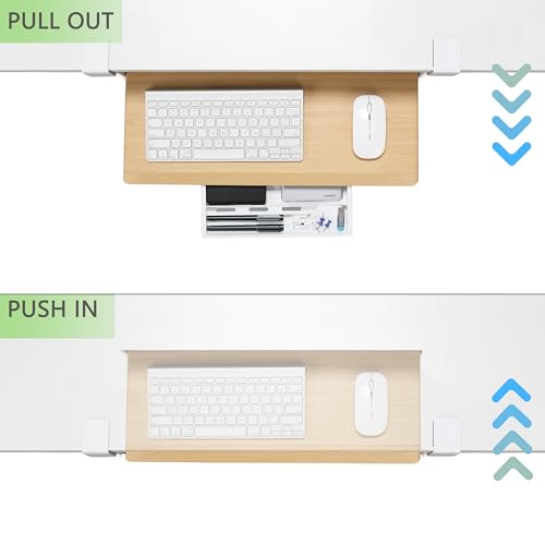 ETHU Under Desk Keyboard Tray - Small Slide Out Keyboard Shelf with C Clamp Mount, 19.7" x 11.8" Ergonomic Pull Out Tray for Home Office Desk,Oak - color: Oak, size: Small