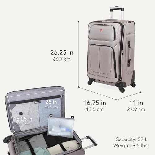 SWISSGEAR Sion Softside Expandable Spinner Luggage Durable Lightweight Travel Suitcase, Pewter, Checked-Medium - color: Pewter, size: Checked-Medium