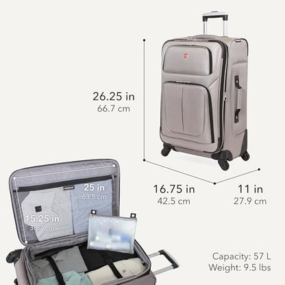 SWISSGEAR Sion Softside Expandable Spinner Luggage Durable Lightweight Travel Suitcase, Pewter, Checked-Medium - color: Pewter, size: Checked-Medium