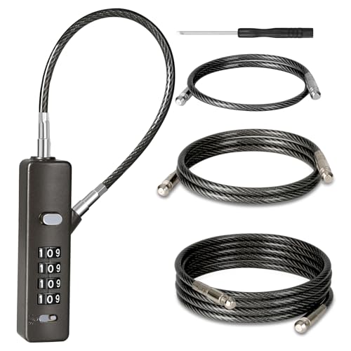 DELSWIN Cable Locks with Combination, 4-Digit Combination Lock with 3 Steel Ropes (9'' /23.6'' /47.2''), Security Cable Lock for Luggage, Helmet, Gym Locker, Cabinet, Gate (Gun-Grey) - color: Gun-grey